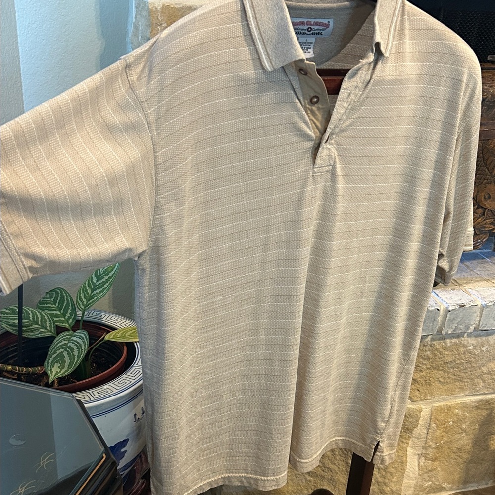 Men's Beige Striped Polo Shirt
